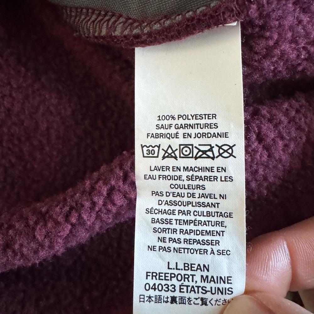 L.L. Bean Fleece Lined Hooded Sweater Outdoor Winter Layer Plum Wine Pink Small - Picture 7 of 9